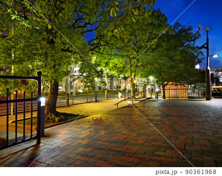 鹿児島市の甲突川沿いの遊歩道の空撮 90361968