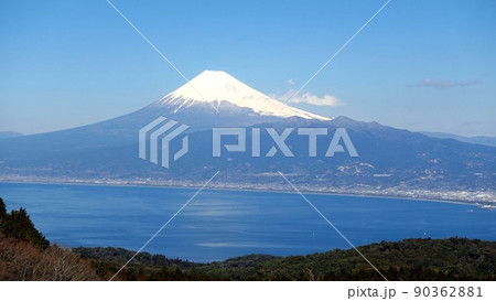 だるま山からの青の富士山と駿河湾 90362881