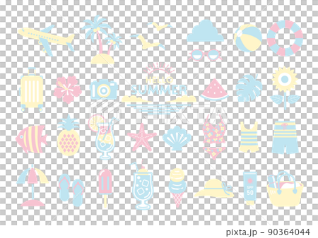 Summer illustration material set / summer sea travel icon set 90364044