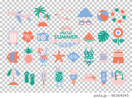 Summer illustration material set / summer sea travel icon set 90364045