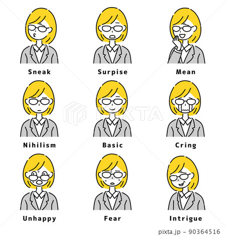 ビジネスウーマン　表情　セット　メガネ 90364516