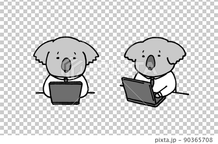 二頭身　上半身　パソコンの操作をしているコアラ 90365708
