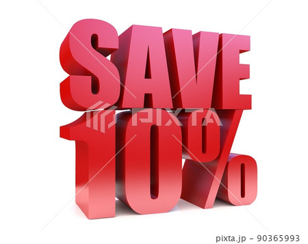save 10% 3d text symbol. 3d rendering on white background save 10% 3d text symbol. 3d rendering on white background 90365993