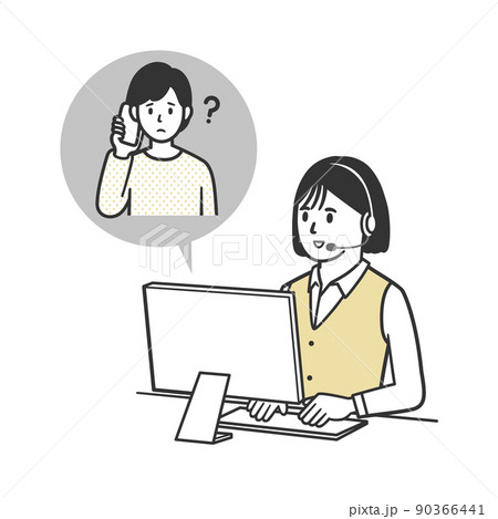コールセンターのオペレーターが女性に説明しているイラスト コールセンターのオペレーターが女性に説明しているイラスト 90366441