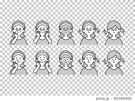 Illustration of a woman doing face washing and skin care Sepia Illustration of a woman doing face washing and skin care Sepia 90366466