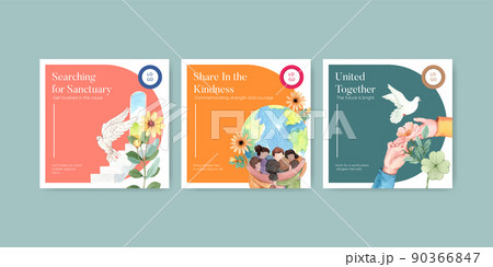 Banner template with hope refugees safe concept,watercolor style 90366847