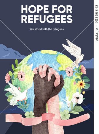 Poster template with hope refugees safe concept,watercolor style 90366848