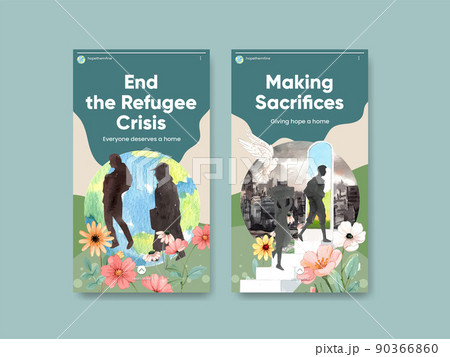 Instagram template with hope refugees safe concept,watercolor style 90366860