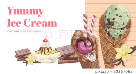 Blog header template with ice cream flavor concept,watercolor style Blog header template with ice cream flavor concept,watercolor style 90367065