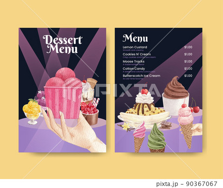Menu template with ice cream flavor concept,watercolor style 90367067