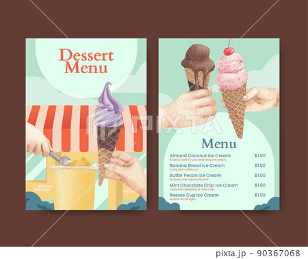Menu template with ice cream flavor concept,watercolor style 90367068