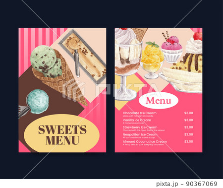 Menu template with ice cream flavor concept,watercolor style 90367069