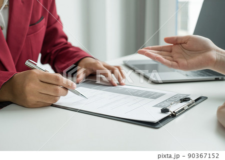 Business people hold a resume and talk to job applicants for job interviews about careers and Their personal history in the company. Recruitment concepts Business people hold a resume and talk to job applicants for job interviews about careers and Their personal history in the company. Recruitment concepts 90367152