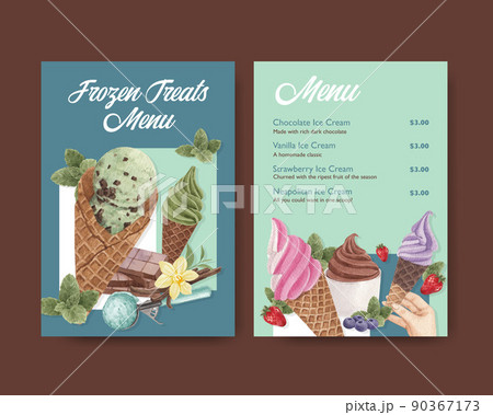 Menu template with ice cream flavor concept,watercolor style 90367173