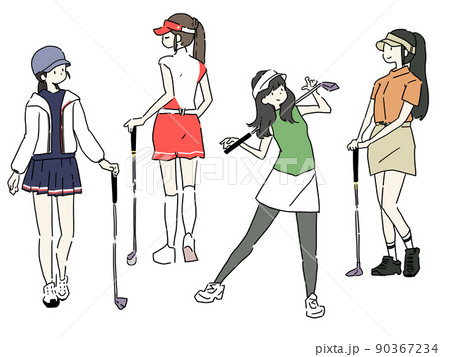 ゴルフファッション　ゴルフイラストセット　女性ゴルフウェアセット 90367234