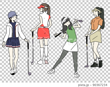 ゴルフファッション　ゴルフイラストセット　女性ゴルフウェアセット 90367234