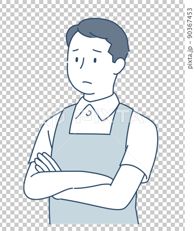 腕を組んで困っているエプロンの男性 90367453