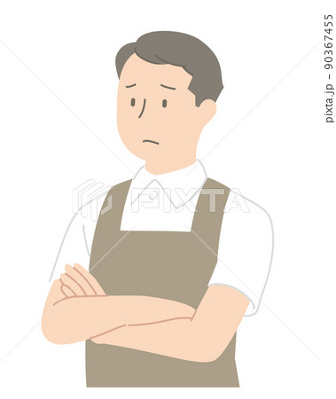 腕を組んで困っているエプロンの男性 90367455