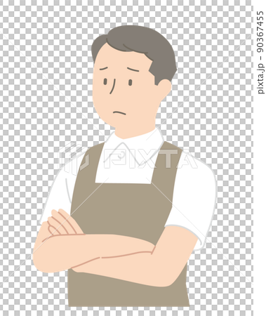 腕を組んで困っているエプロンの男性 90367455