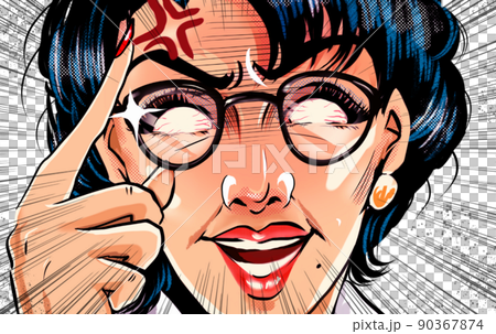 A monster parent education mom's American comic style color illustration wearing glasses suddenly A monster parent education mom's American comic style color illustration wearing glasses suddenly 90367874