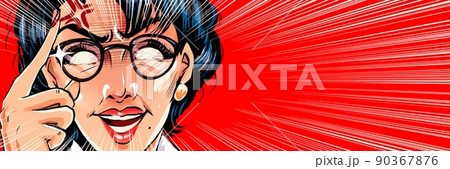 突然ブチギレるメガネをかけたモンスターペアレント教育ママのアメコミ風カラーイラスト 90367876