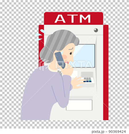 特殊詐欺に騙されそうな高齢女性 90369424