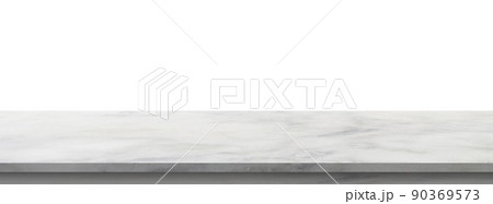 white marble stone table top isolated on white background for product display 90369573