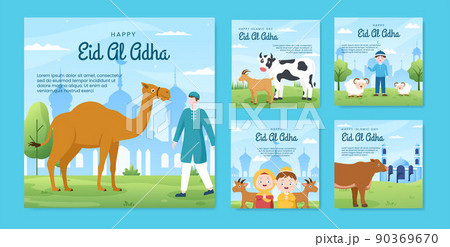 Eid al Adha Post Template Social Media Flat Cartoon Background Illustration 90369670