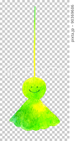 Teru teru bozu with a yellow-green smile Hand-painted watercolor illustration material of early summer and rainy season 90369686