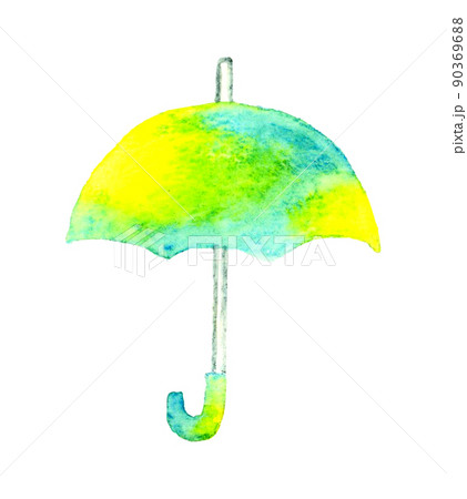 黄色と水色の傘 初夏 梅雨の手描き水彩イラスト素材のイラスト素材