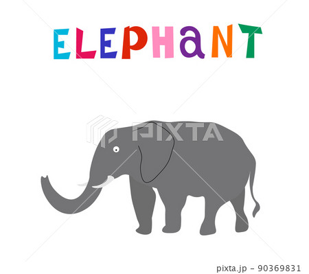 Elephant print with colorful letters. Postcard template for holidays, postcards and invitations, covers and brochures, prints for children, interior design, packaging and fabrics. Vector illustration. Elephant print with colorful letters. Postcard template for holidays, postcards and invitations, covers and brochures, prints for children, interior design, packaging and fabrics. Vector illustration. 90369831