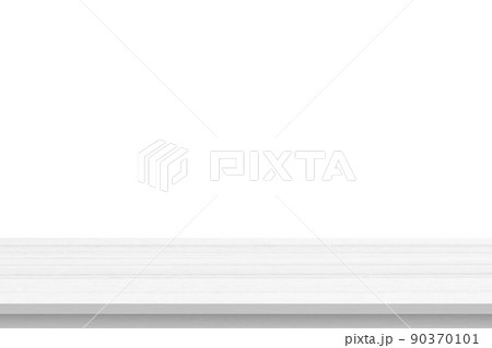 Empty white wooden table top isolated on white background Empty white wooden table top isolated on white background 90370101