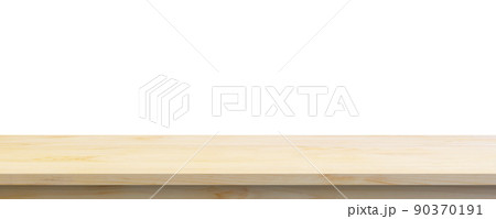 Empty wooden table top isolated on white background for product display montage Empty wooden table top isolated on white background for product display montage 90370191