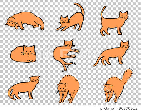 手描き猫のボディーランゲージセット 手描き猫のボディーランゲージセット 90370512