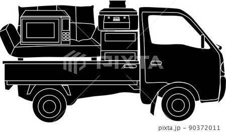 トラックで運ぶ引越しの荷物 シルエット のイラスト素材