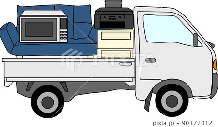 トラックで運ぶ引っ越しのイラスト素材 90372012
