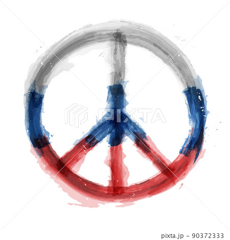 Nuclear Disarmament symbol with Russia flag color . Realistic watercolor painting design . Peace concept . Vector . 90372333