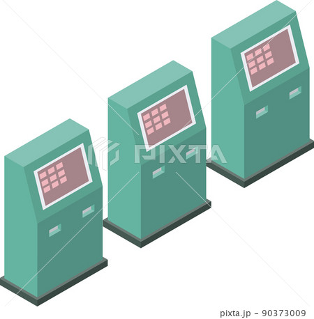 アイソメトリックスタイルの券売機が並んでいるイラスト、主線なし アイソメトリックスタイルの券売機が並んでいるイラスト、主線なし 90373009