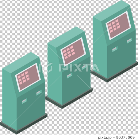 アイソメトリックスタイルの券売機が並んでいるイラスト、主線なし アイソメトリックスタイルの券売機が並んでいるイラスト、主線なし 90373009