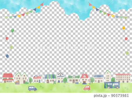 水彩夏日繁華住宅區框架 水彩夏日繁華住宅區框架 90373981