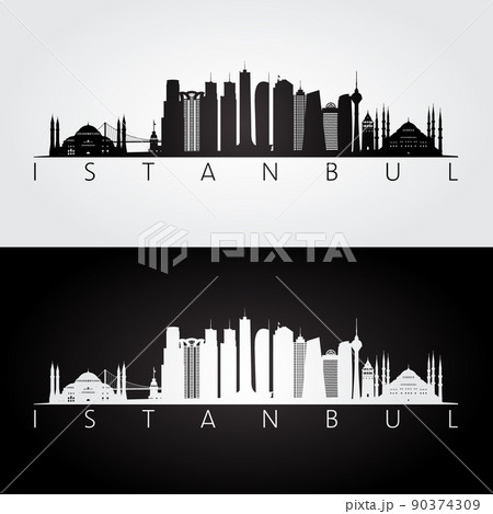Istanbul skyline and landmarks silhouette 90374309