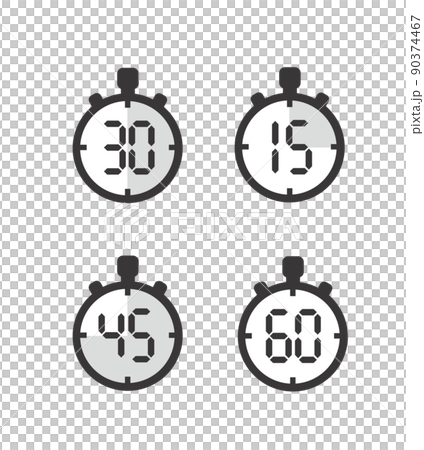 15・30・45・60分のシンプルなタイマーアイコンセット　ストップウォッチイラスト 90374467