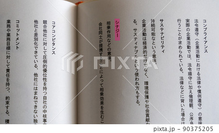 会社で働くサラリーマン 社会人の職場 専門・ビジネス用語（シナジー）ピンク 90375205