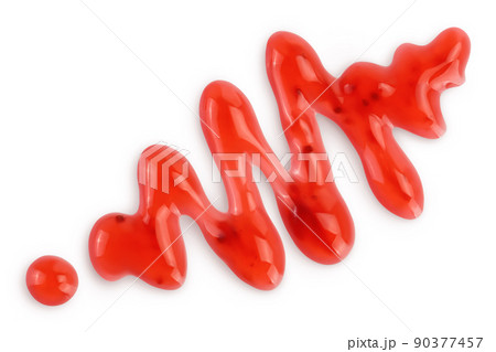 Red strawberry jam isolated on white background with full depth of field, Top view. Flat lay 90377457