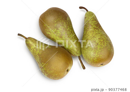 Green conference pear isolated on white background with full depth of field. Top view. Flat lay 90377468