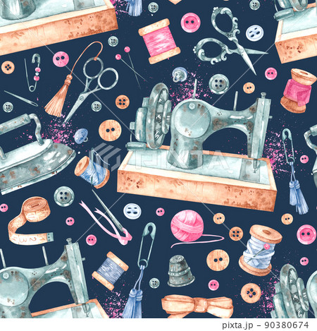 Watercolor sewing pattern with dark background 90380674