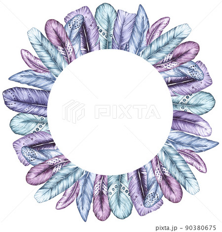Watercolor bird feather frame Watercolor bird feather frame 90380675