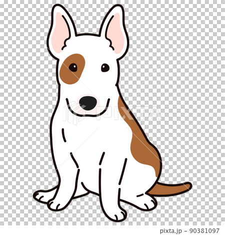 一隻簡單而可愛的鬥牛梗的插圖，正面坐著，有一條主線 90381097