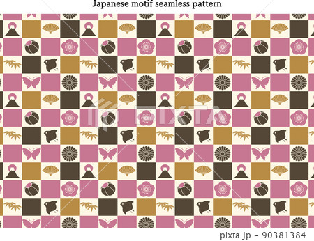 和モチーフの市松模様シームレスパターンのイラスト素材
