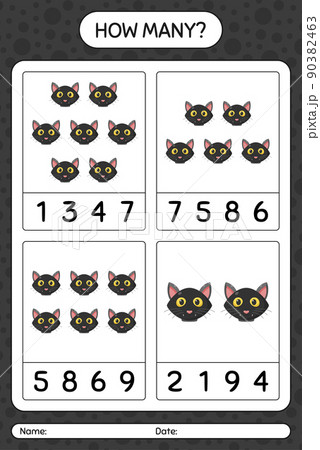 How many counting game with cat. worksheet for preschool kids, kids activity sheet How many counting game with cat. worksheet for preschool kids, kids activity sheet 90382463